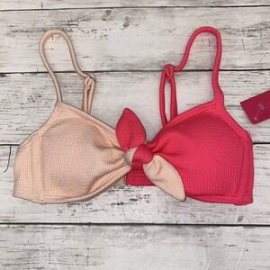 Xhilaration Bikini Top Womens XS Pink Nude Color block Tie Swim Bra Swim XS